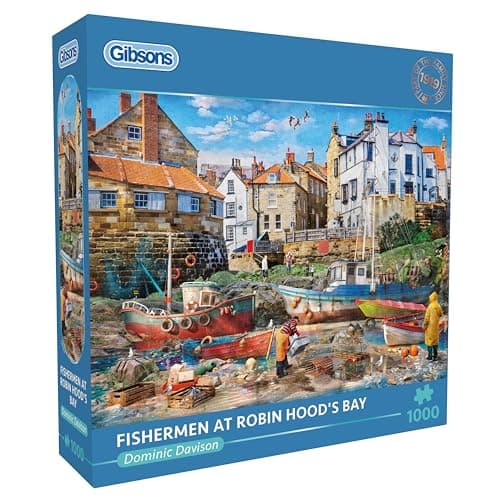 Image of Gibsons Fishermen at Robin Hood’s Bay 1000 Piece Jigsaw Puzzle for Adults – Dominic Davison North Yorkshire Coast Artwork – Premium Sustainable Puzzle Made in UK/EU
