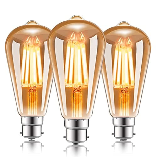 Image of EXTRASTAR B22 ST64 Vintage LED Bulbs, 4W Bayonet Light Bulb, 33W Equivalent, 360LM, 2200K Warm White, Amber Retro Style Energy Saving Filament Decorative Bulbs, No Dimmable, Pack of 3