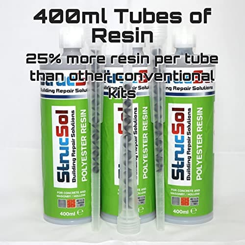 Image of Strucsol Polyester Resin (400ml) Kit for crack stitch masonry repair anchor fixing bolt fixing (x3 Resin with nozzles)