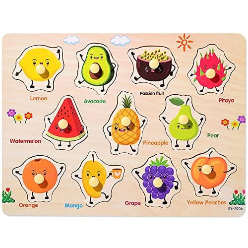 Image of Wooden Puzzles for 3 Year Old Montessori Preschool Toys for baby & Toddlers, Early Education Games Wooden Toy 3+ Gift for Boy or Girl. (Fruit)
