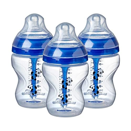 Image of Tommee Tippee Advanced Anti-Colic Baby Bottle, Breast-Like Teat and Heat Sensing Technology, 260ml, Pack of 3, Blue