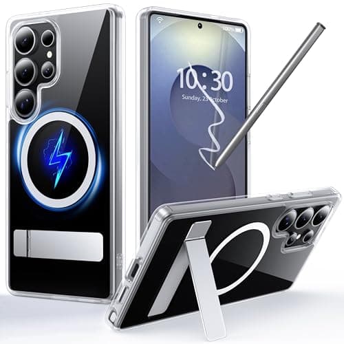 Image of FNDMIL for Samsung Galaxy S25 Ultra Case with MagSafe[Invisible Kickstand] [Charge While Standing] [Military Shockproof] [Anti-Yellowing]Transparent Silicone Bumper for S25 Ultra Phone Case Slim,Clear