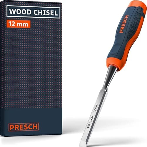 Image of Presch Wood Chisel 12mm - Perfectly Polished for immediate use - for Professionals with 25° Angle - Robust Metal Impact Cap for Long-Lasting use - Ergonomic Handle for a Secure Hold