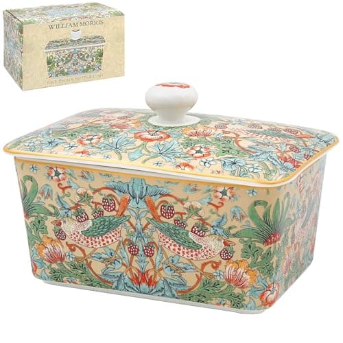 Image of The Leonardo Collection Wm. Morris Assortments Stoneware Strawberry Thief Butter Dish for Kitchen & Home | Dishwasher Safe Butter Dish for Keep Butter Fresh | BPA-Free Butterdish for Butter Storage