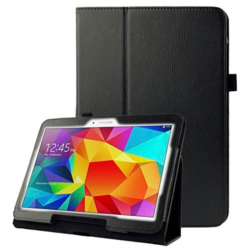 Image of subtel Book Tablet Case with Stand Compatible for Samsung Galaxy Tab 4 10.1 (SM-T530 / SM-T531 / SM-T533) Synthetic Leather Protective Folding Flip Folio Wallet Tri Fold Bookcase Cover Sleeve - Black