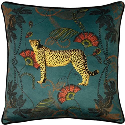 Image of Paoletti Tropica Cheetah Cushion, Teal, 45 x 45cm