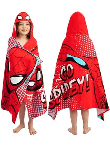 Image of Marvel Spiderman Boys Beach Towel, Wearable Pool Swimming Towel, Wrap Hooded Towels For Kids, Kids Bath Towels, Red One Size