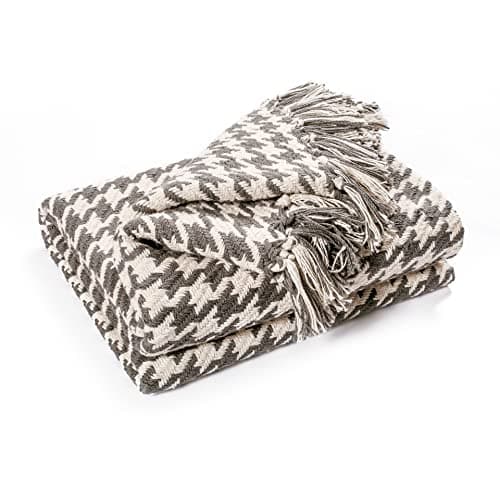Image of EHC Cotton Houndstooth Throw Blanket For Bed Sofa Couch Arm chair Soft Woven Cover, 125 x 150 cm