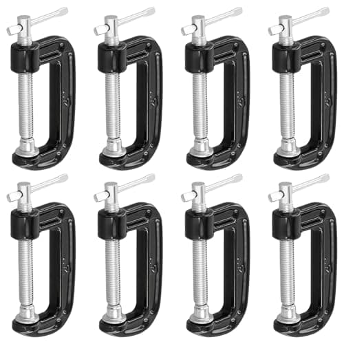 Image of ZEONHAK 8 Pcs 2 Inch Mini C Clamp, 50mm Small G Clamps with Adjustable Screw for Welding, Woodworking, Black