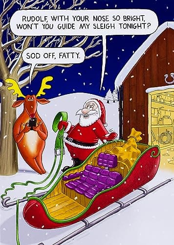 Image of Paperlink Funny Christmas Card for Men/Women - General Humour Male/Female Card - 'Sod Off, Fatty' Rudolph to Santa - Eco-Friendly and Recyclable