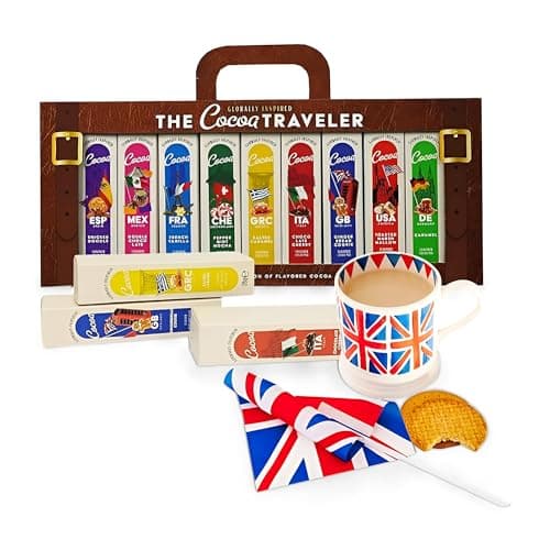 Image of Cocoa Traveler Hot Chocolate Gift Set - 9 Hot Chocolate Drink Flavors from Different Countries in a Luggage Gift Set. Great for Christmas Eve Box Fillers, Christmas Gifts for Women who Loves Travel