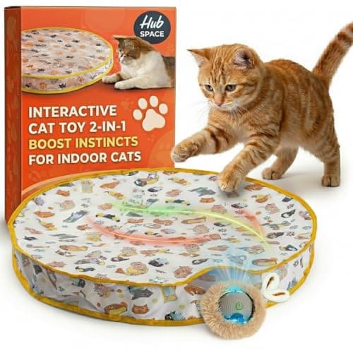 Image of Hubspace Interactive Cat Toys for Indoor Cats Adult - 2-in-1 Hide and Seek Play Mat with Moving Ball, Crinkle Peek Pouch, Daily Automatic Cat Enrichment for Kittens & Adult Cats, Yellow