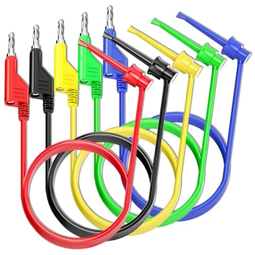 Image of Cleqee 5PCS 4mm Banana Plug to Test Hook Clip Test Leads Stackable Banana Pulg to Test Hook Soft Cables 500V 5A for Multimeter Electric Testing