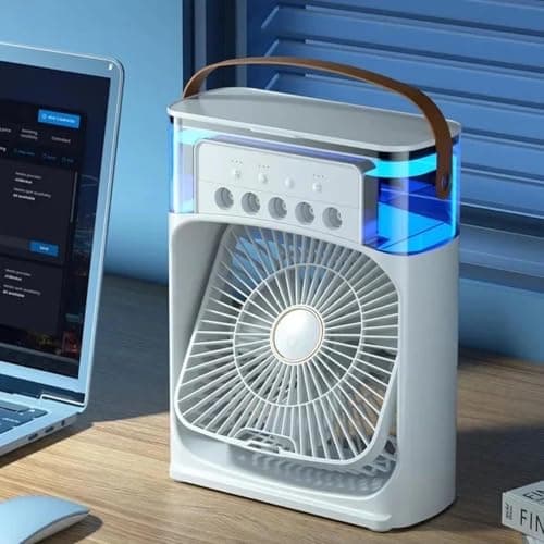 Image of Portable Air Cooler, 4-in-1 Mini Air Conditioner Fan with 3 Speeds, 700ml Water Tank,USB Powered Personal Evaporative Cooler for Home, Office, Bedroom – Energy Class A+