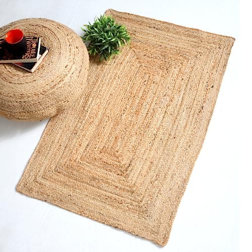 Image of Second Nature Online - DHAKA Jute Area Rug | 100% Natural Fiber | Hand Woven | Ethical Trade | Eco-Friendly (Rectangle - 60 x 90 cm)