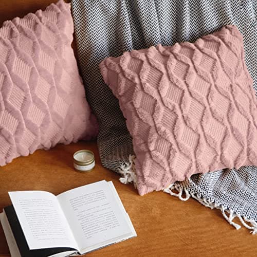 Image of Pagnanno. Set of 2 Soft Velvet Cushion Covers 45x45cm(18x18 Inches) Fluff Throw Pillowcases Square Cushion Covers for Chairs,living room,bedroom with Invisible Zipper (18"x18" (Pack of 2), Blush Pink)