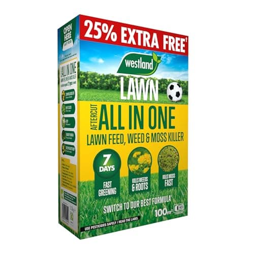 Image of Westland Aftercut All In One Lawn Feed, Weed & Moss Killer 80m2+25% Extra Free Box UK