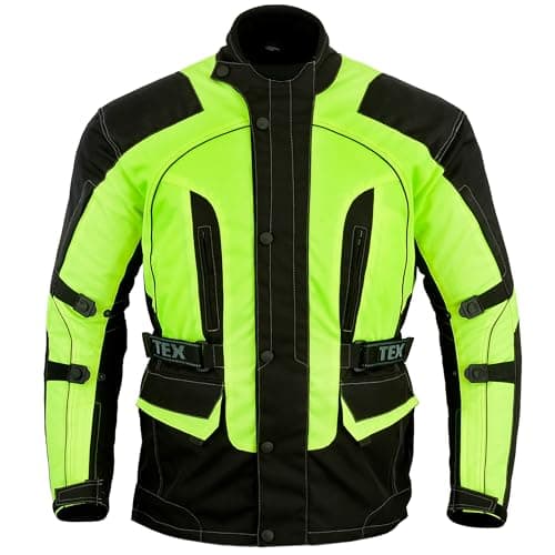 Image of Texpeed Mens Motorcycle Jacket Waterproof Yellow Hi Vis Textile Cordura With Biker Motorbike CE Armour (EN 1621-1) 2XL