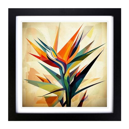 Image of Bird of Paradise Flower Constructivism Framed Print | 18x18 Inch Black Framed Wall Art | Ready to Hang | Modern Floral Picture | Living Room Bedroom Lounge Office