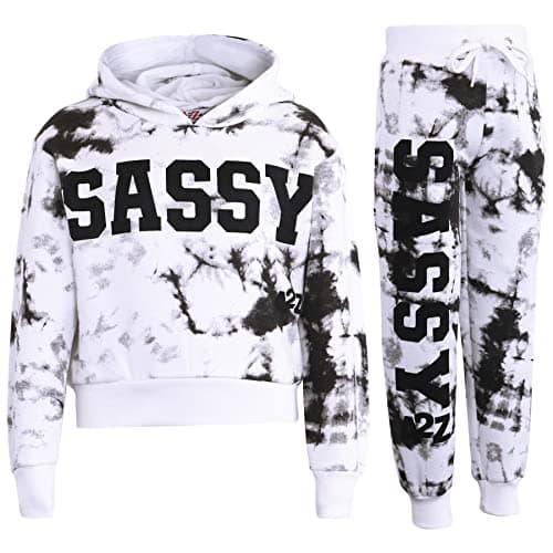 Image of A2Z 4 Kids Girls Tracksuit Tie Dye Sassy Fleece Hooded Crop Top - T.S Crop Sassy Black 11-12