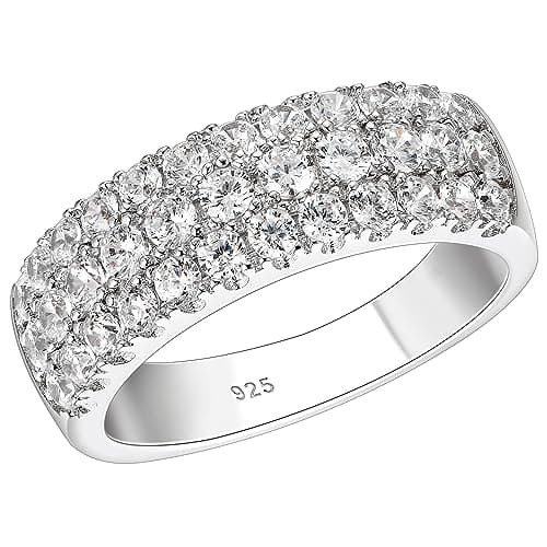 Image of SHELOVES Row Eternity Rings for Womens 925 Sterling Silver Ring Cubic Zirconia Round Wedding Band Sz S