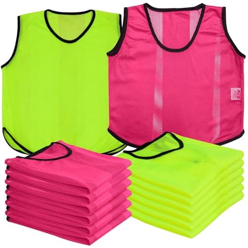 Image of A2Z 12 Pack Sports Training Mesh Bibs Lightweight Comfortable - Bibs 760 6Pink/6Yellow 4-8