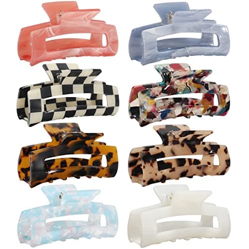 Image of CAKKVDE Rectangular Medium Acrylic Cute Butterfly Thick Hair Claw Clips 8 Pack 8 cm x 4 cm/3.15 inch x 1.57 inch, Tortoise Shell Non-Slip Strong Grip Hold for Women and Girls