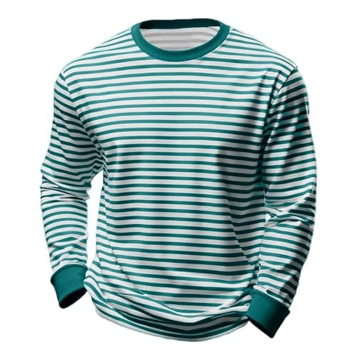 Image of Striped Shirt Men Women Red White Long Sleeve T-Shirt Carnival Long Sleeve T-Shirt Horizontal Stripes Wide Stripes Fine Stripes Crew Neck Leisure Top Striped Shirt Fancy Dress Costumes, Green, M