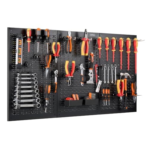 Image of VonHaus Tool Pegboard - 44pc - Shed and Garage Wall Storage Board - Secure Organiser Wall Mounted for Hand Hammer, Screwdrivers, Wrenches, Spanners, Bits - Tool Board