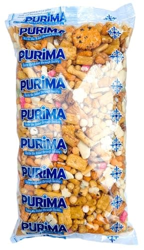Image of Japanese Rice Crackers 1kg - No Nuts or Coated Peanuts – Mixture of Plain Soy Sauce Seaweed Sesame Flavoured Rice Cracker Senbei Snack Mix – Large Bulk Snacks (Packaging May Vary) Nori PURIMA
