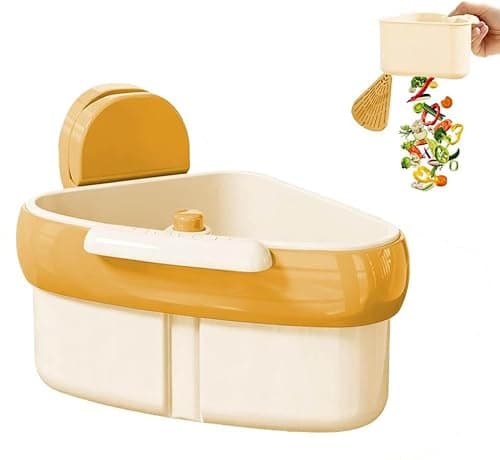 Image of Suction Cup Sink Corner Rack, Press Automatic Sink Strainer Basket, Triangular Food Catcher for Kitchen Waste, Sponge Storage Holder & Drainer with Wire Cleaning Ball Option (Yellow)