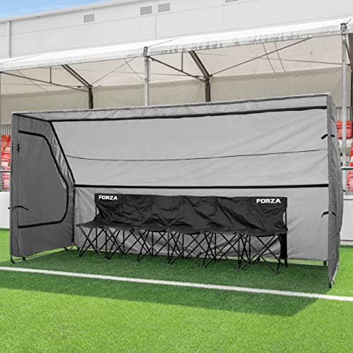 Image of FORZA Portable Aluminium Team Benches - 4, 6 & 8 Seat Benches Available | Folding Chairs for Subs (With Team Shelter, 6 - Seater Pro)