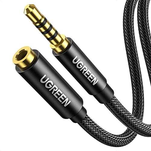 Image of UGREEN 3.5mm Extension Cable 6.6FT Braided 4-Pole Mic Stereo Audio TRRS Headphone Aux Mini Jack Male to Female Extender for Laptop iPhone iPad TV Speaker PS4 PS5 Xbox Soundbar Gaming Headset MP3 (2M)