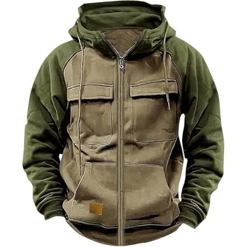 Image of Generisch Hoodie Men's M Black Men's Casual Fashionable Outdoor Zip Long Sleeve Hoodie Cool Hoodies, khaki, M