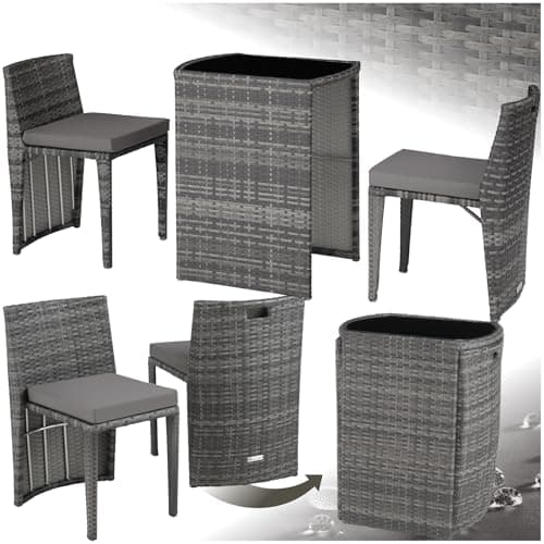 Image of tectake® Garden Bistro Set, 2 Chairs & 1 Table - Outdoor Dining Furniture made of Rust-Free Aluminium, Weather-Resistant Polyrattan & Water-Repellent Cushions - Unique Space-Saving Design - Grey
