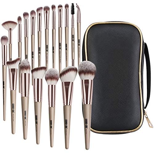Image of Makeup Brushes,18 Pcs Professional Premium Synthetic Makeup Brush Set with Case, Foundation Kabuki Travel Make up Brushes set (Champagne Gold)