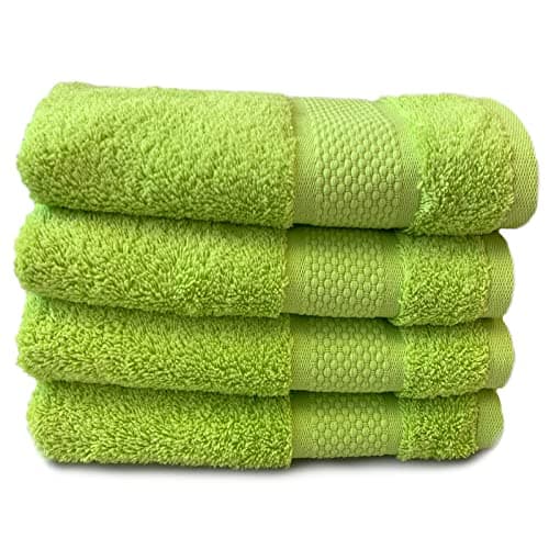 Image of Sue Rossi Organic Turkish Cotton Guest Towels Set Of 4, Kitchen Or Bathroom Pack, Size 30cm x 50cm, Soft, Fluffy & Absorbent 600gsm Towel (Lime Green, 4)