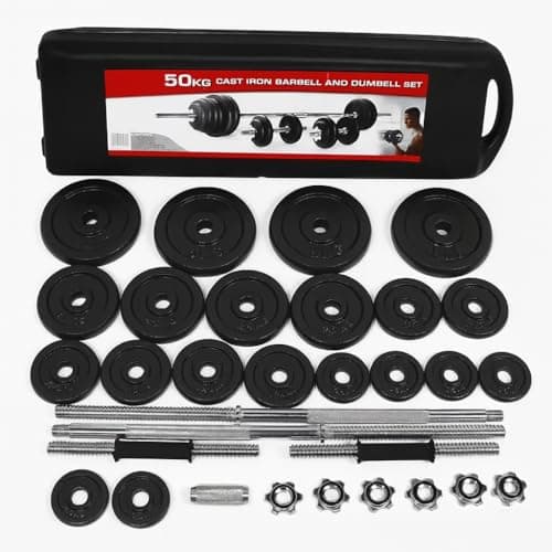 Image of 50KG Cast Iron Adjustable Dumbbells Weight Set Men Women Weight Barbell Set With Case | Adjustable Dumbbell Strength Training Equipment Home Gym Fitness Free Weights for Weight Lifting