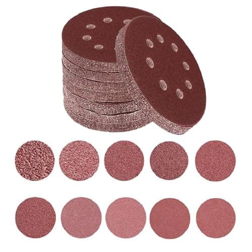 Image of Toowood 100pcs 125mm Sanding Discs, 8-Hole Dustless Hook & Loop sand paper, 60-600 Multi-Grit Professional Abrasive Discs for Orbital Sander, Woodworking and Auto Body Refinishing