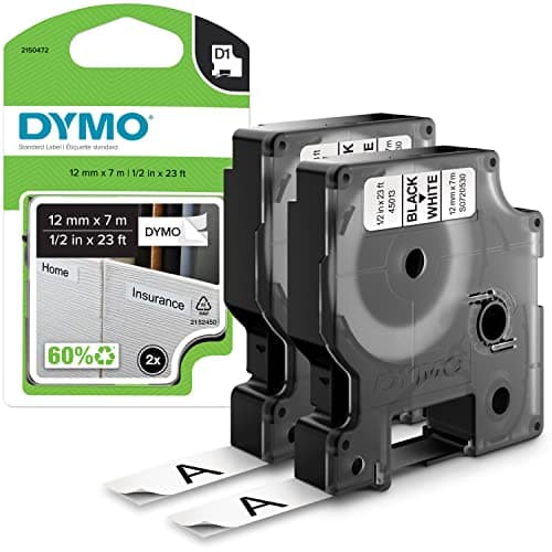 Image of DYMO Authentic D1 Labels | Black Print on White | 12mm x 7m | Self-Adhesive Labels for LabelManager Label Printers | 2 Count