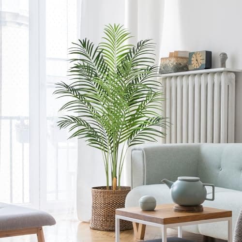 Image of Keeplush 150CM Artificial Palm Tree Indoor Plant Tall Fake Tropical Paradise Palm Tree in Pot with Real Bark Design Faux Areca Palm Tree for Home Office Living Room Bedroom Farmhouse Modern Decor 1pcs