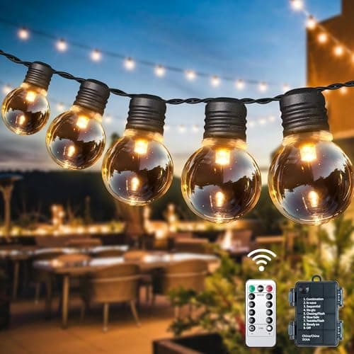 Image of aurogeek Outdoor Fairy Lights Battery Operated: 9m/30ft LED 8 Modes Globe with 20 G30 Plastic Bulb Hanging String Light Remote Waterproof for Garden Christmas Balcony Gazebo Camping Indoor Outside