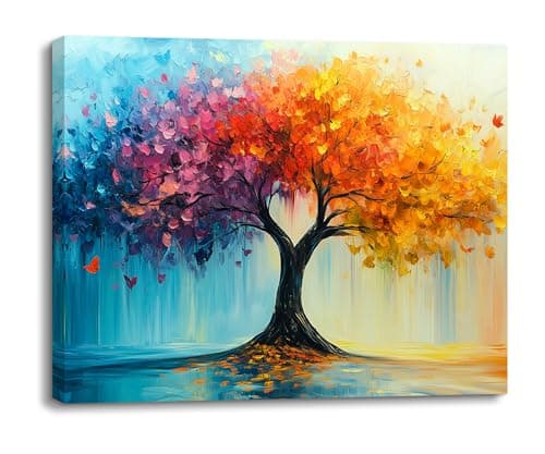 Image of Piy Painting Plant Canvas Print, Tree Wall Art Painting, Colourful Canvas Pictures, Canvas Pictures, Easy To Hang For Living Room Yoga Studio Lounge Dormitory Kitchen, Built-In Wood Frame, 12x16 inch
