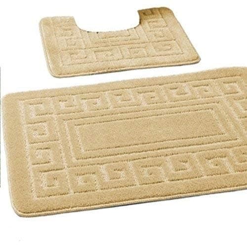 Image of EDS Luxury 2 Piece Greek Bath Mat Set Non Slip Ultra Soft Bathroom Mats Water Absorbent Bath Mats Machine Washable Rug Toilet Mat for Bathroom Floor (Mocha)