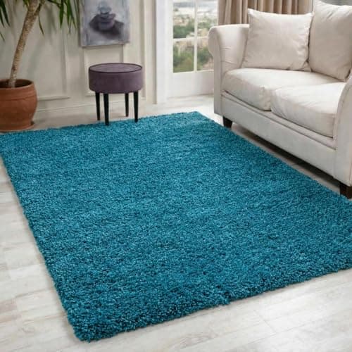 Image of Serdim Rugs Living Room Shaggy Area Rugs, Polypropylene, Teal, 80x150cm(2'6"x5'0)