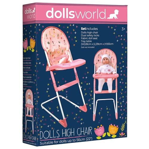 Image of Dolls World from Peterkin | Folding high chair, suitable for dolls up to 56cm (22") | High chair measures 33 x 26 x 60cm | Dolls & Accessories | Ages 3+