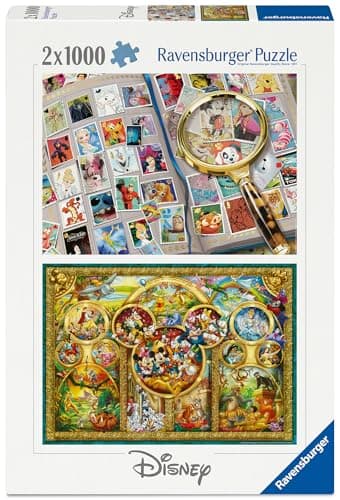 Image of Ravensburger - Magical World of Disney - 2 x 1000 Piece Jigsaw Puzzle - #1 Stamp Album - #2 Best Themes - Puzzles for Adults