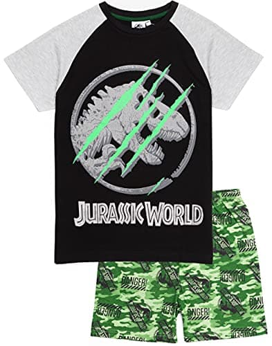 Image of Jurassic World Pyjamas For Boys | Kids Camo T Shirt With Shorts OR Trousers Dinosaur PJs | Movie Merchandise 11-12 Years