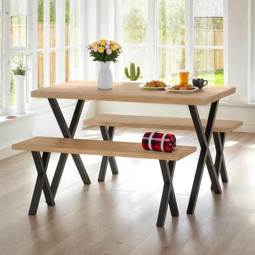 Image of Seconique Buxton Dining Bench Set In Light Oak Effect/Black