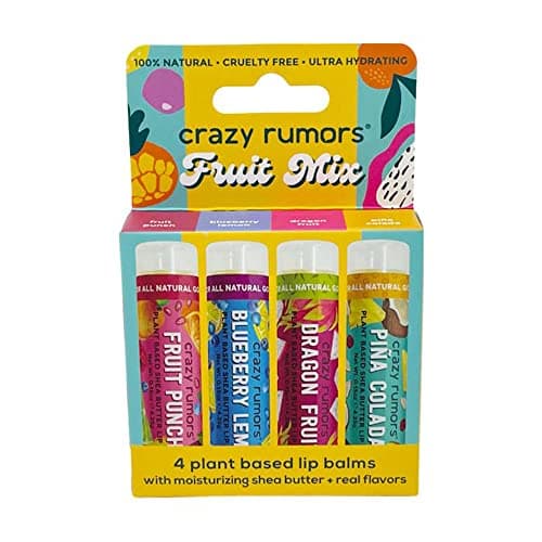 Image of Crazy Rumors 'Fruit Mix' 4 Multi Pack Lip Balm Stick Set for Dry Lips, 100% Natural & Vegan